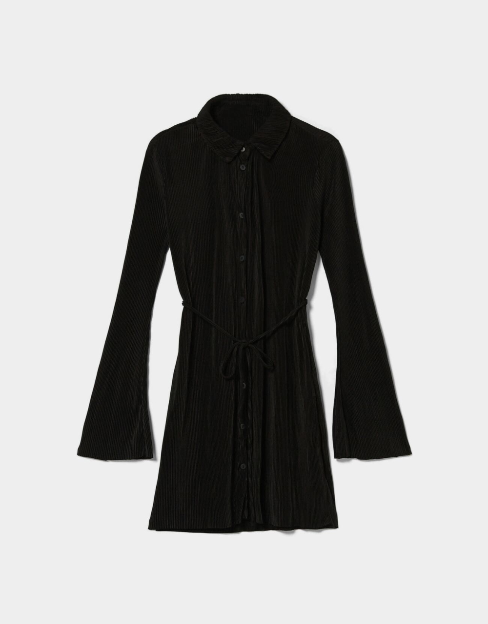 Plissiertes Minikleid mit langen Ärmeln und Gürtel