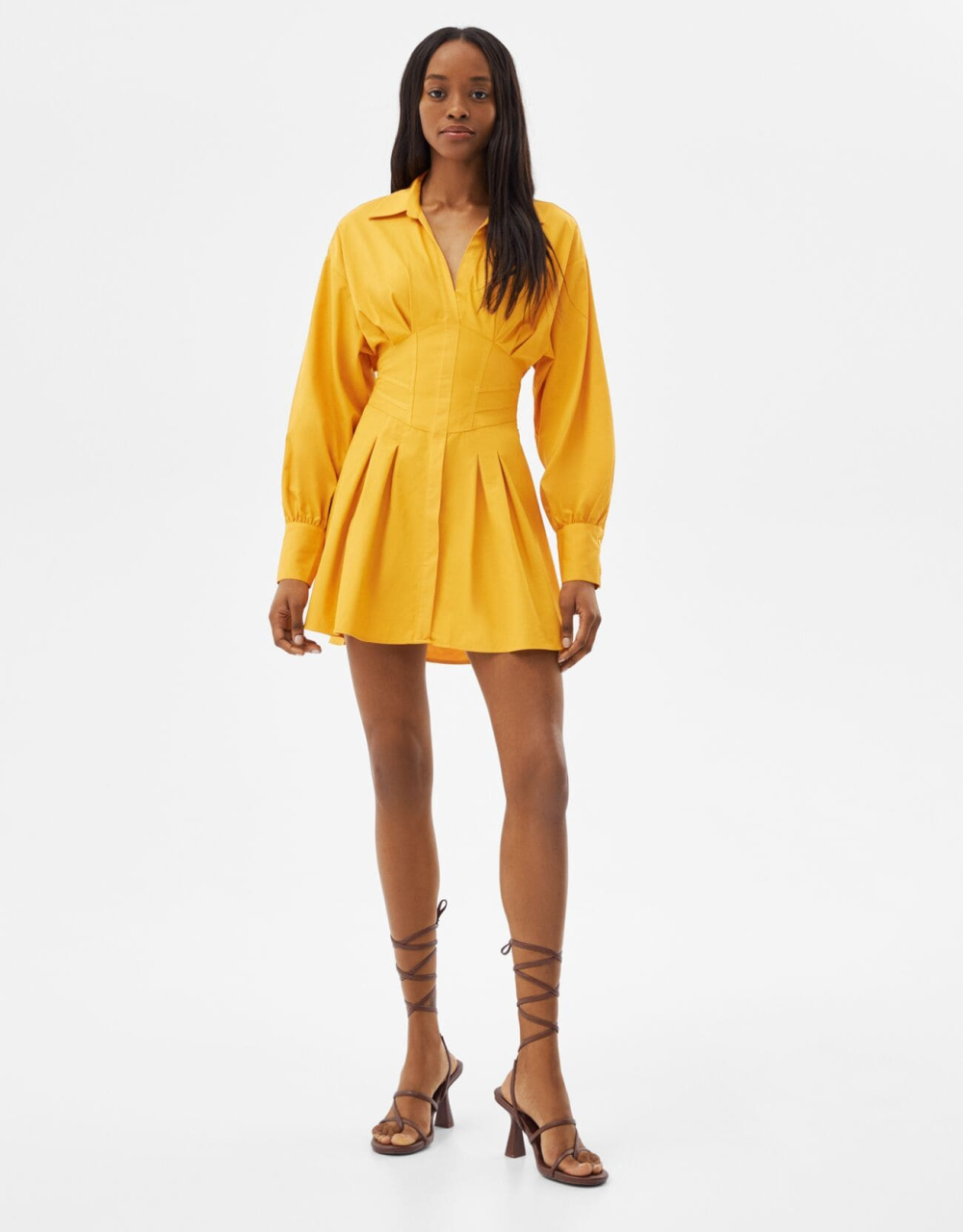 Minihemdkleid aus Popelin mit Corsage-Detail