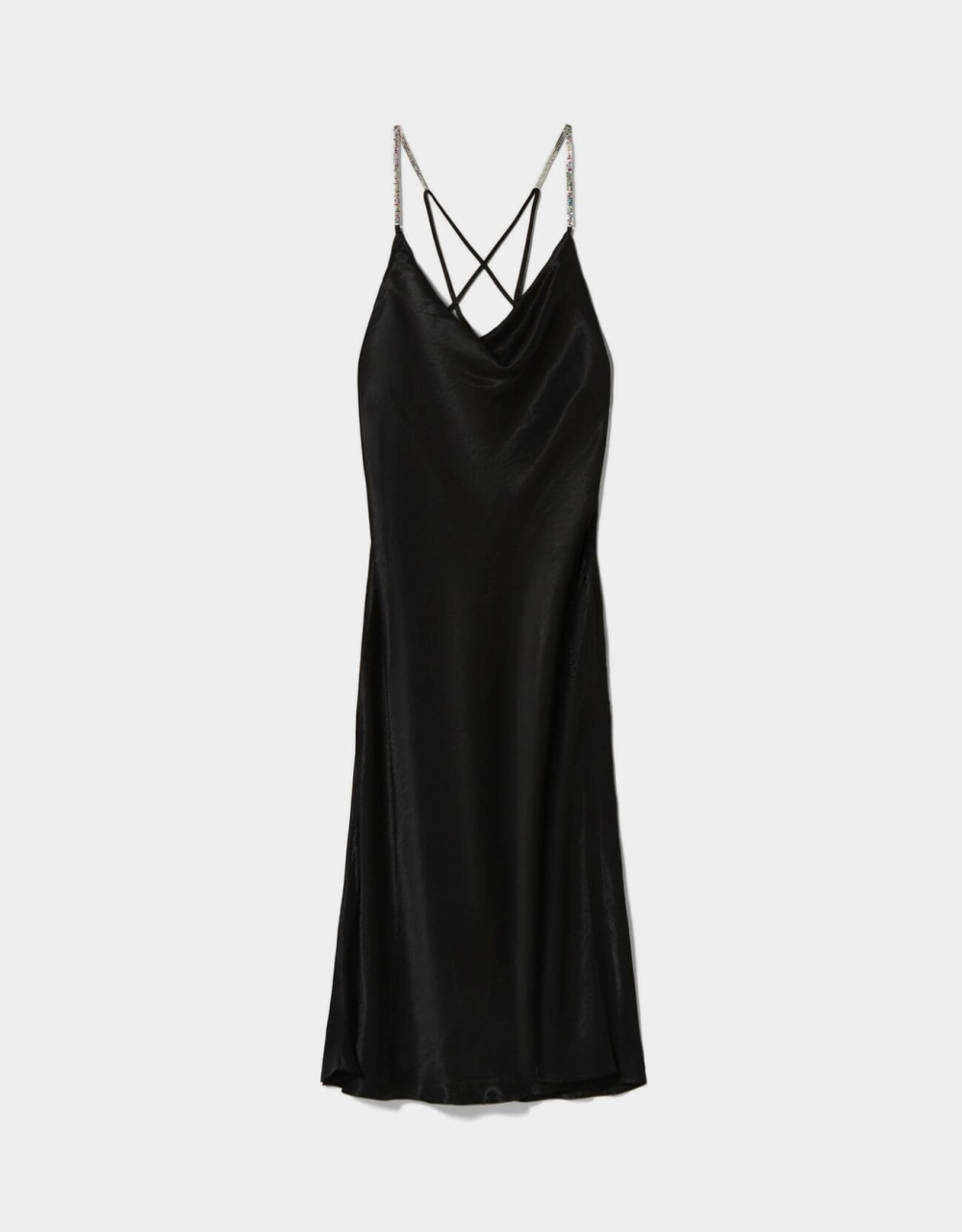 Satiniertes Midikleid mit Trägern und Strass