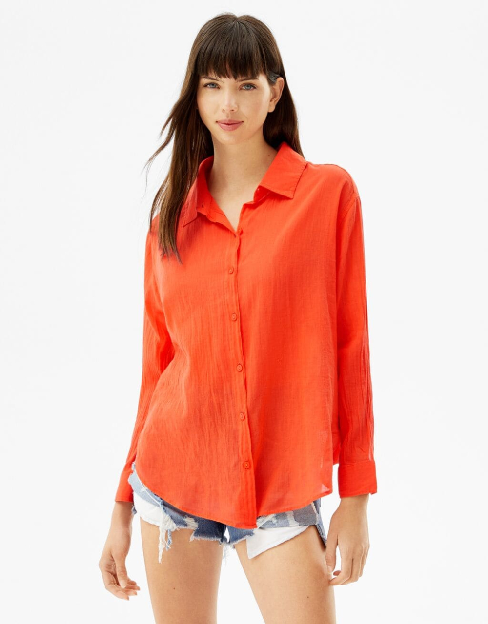 Oversize-Langarmhemd im rustikalen Look